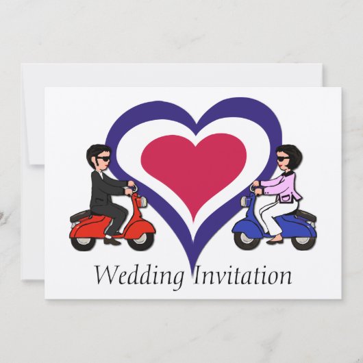 スクーターの男の子および女の子のモダンなハートの招待状 招待状 (正面)