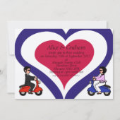 スクーターの男の子および女の子のモダンなハートの招待状 招待状 (裏面)
