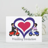 スクーターの男の子および女の子のモダンなハートの招待状 招待状 (スタンド正面)