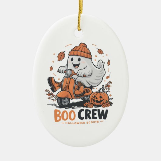 スクーターよくはしゃぐに乗る幽霊 セラミックオーナメント (正面)
