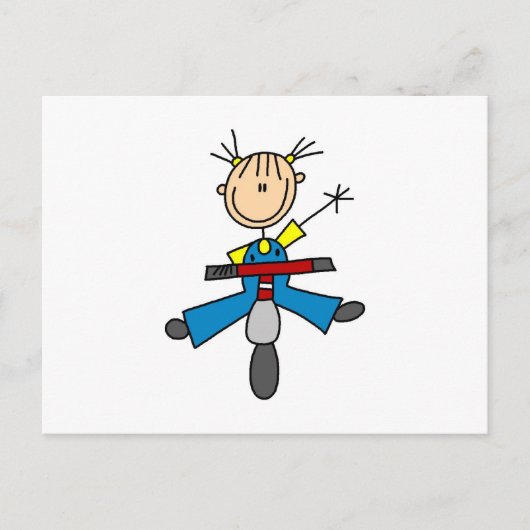 スクーターを運転するスティックフィギュアガール ポストカード (正面)