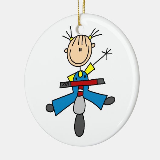 スクーターを運転するスティックフィギュア女の子 セラミックオーナメント (左)