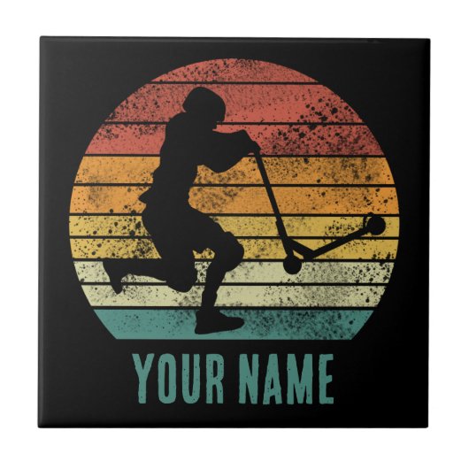 スクーターヴィンテージサンセットレトロEスクーターデザイン タイル (正面)