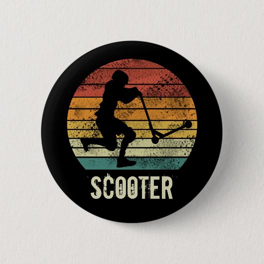 スクーターヴィンテージサンセットレトロEスクーターデザイン 缶バッジ (正面)