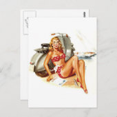 スクーター付きビキニヴィンテージピン留め ポストカード (正面/裏面)