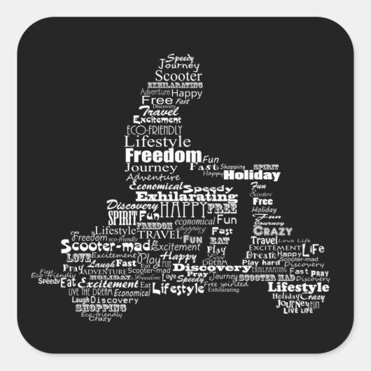スクーター単語のコラージュのシール スクエアシール (正面)