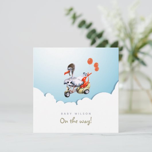 スクーター妊娠におもしろい男女兼用コウノトリ 案内状 (スタンド正面)