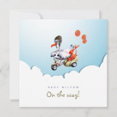 スクーター妊娠におもしろい男女兼用コウノトリ 案内状 (正面)