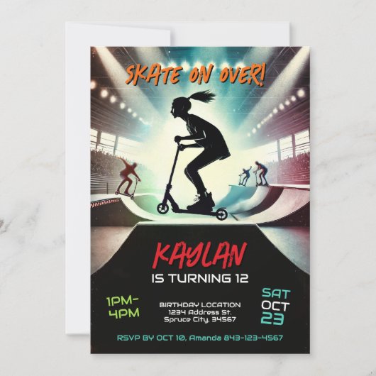 スクーター誕生日招待状for girls 招待状 (正面)