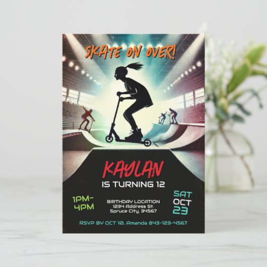 スクーター誕生日招待状for girls 招待状 (スタンド正面)