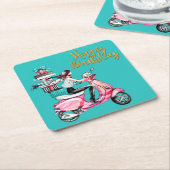 スクーター運のプレゼント スクエアペーパーコースター (アングル)
