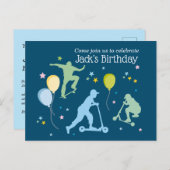 スクーター、バイク、スケートボード、乗り越える インビテーションポストカード (正面/裏面)