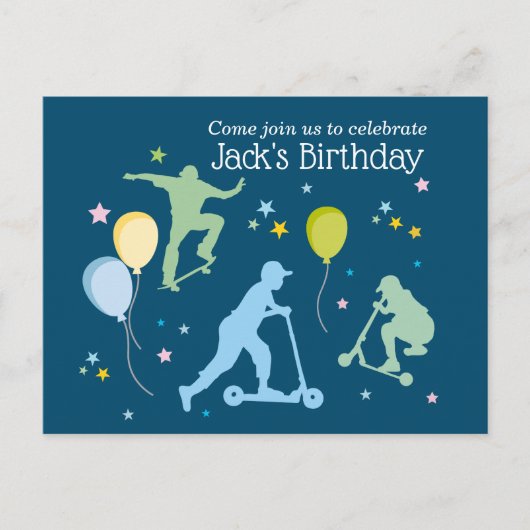 スクーター、バイク、スケートボード、乗り越える インビテーションポストカード (正面)