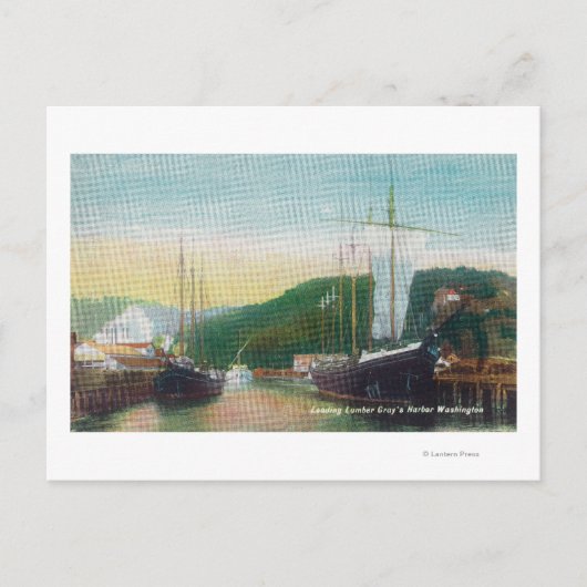 スクーナーズシーンに木材をロードする ポストカード (正面)