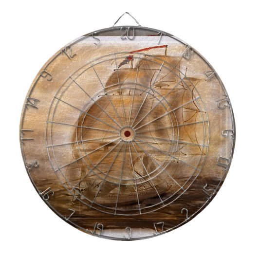 スクーナー船およびヴィンテージの地図 ダーツボード (正面)