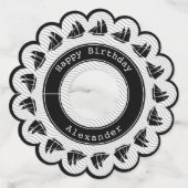 スクーナー船の-黒くか白く予測できない波の航海のなテーマ ワイングラスタグ (裏面)