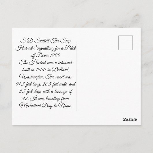 スクーナー船ハリエット1900年代 ポストカード (裏面)