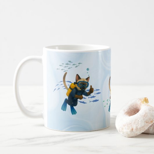 スクーバキャットがダイビング 水中 コーヒーマグカップ (ドーナツ)