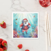 スクーバサンタの水中クリスマス スタンダードカクテルナプキン (インサイチュ)