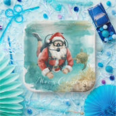スクーバサンタの水中クリスマス ペーパープレート (パーティー)