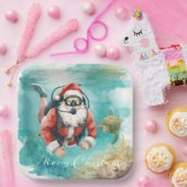 スクーバサンタの水中クリスマス ペーパープレート (パーティー)