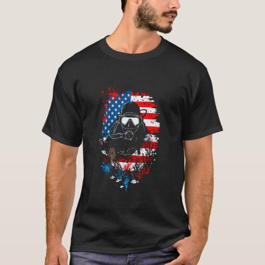 スクーバダイバー アメリカ国旗 Tシャツ (正面)
