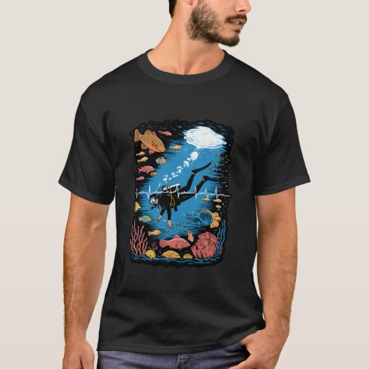 スクーバダイバー+ハートビートライン デザイン Tシャツ (正面)