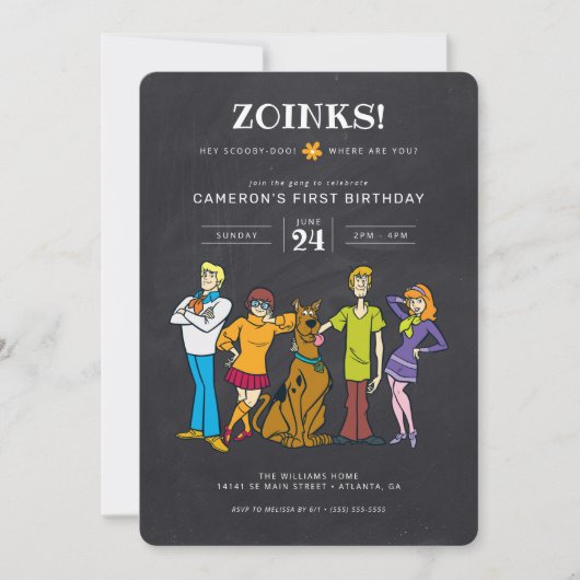 スクービードゥーと集団Groovy Chalkboard誕生日 招待状 (正面)
