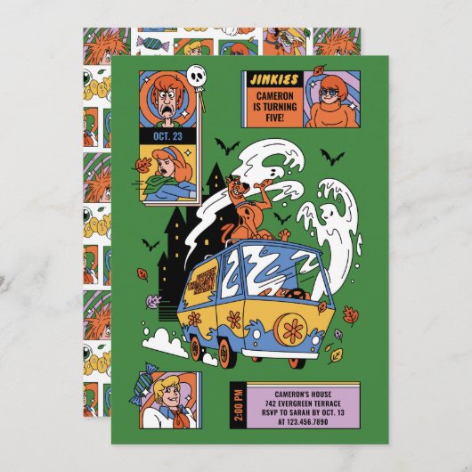 スクービードゥー不気味ミステリーマシン誕生日 招待状 (正面/裏面)