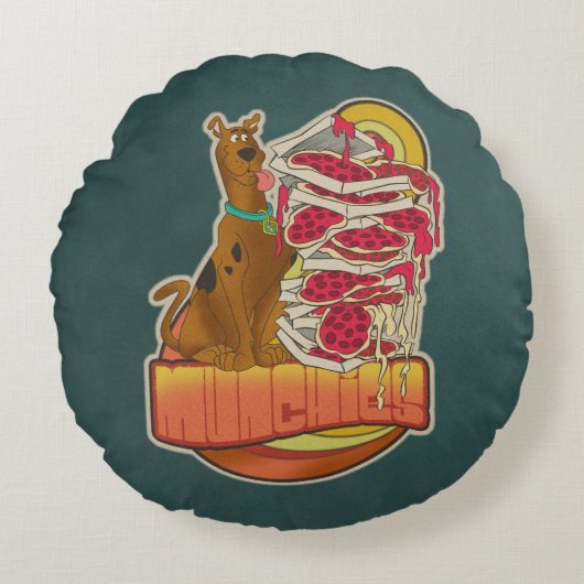 スクービードゥー ピザの山"マンチーズ"グラフィック ラウンドクッション (正面)