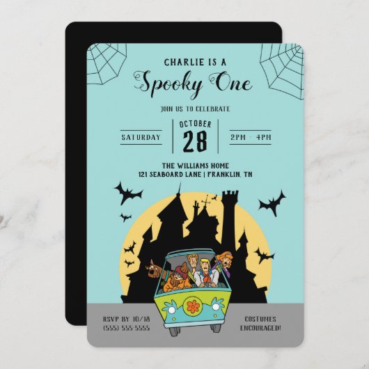 スクービードゥー |不気味ハロウィーン誕生日 招待状 (正面/裏面)