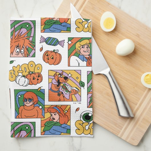 スクービー・ドゥーのハロウィンフォトパターン キッチンタオル (四つ折り)