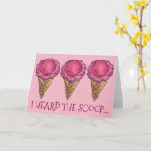 スクープおめでとうピンクアイスクリームコーン聞いた カード (黄色い花)