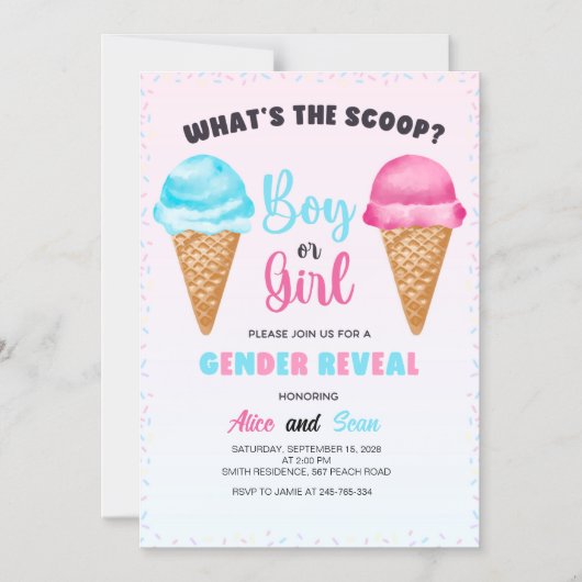 スクープお祝い甘いジェンダーのリビールとは マグネット招待状 (正面)