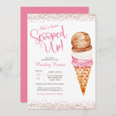 スクープしたアイスクリームピンク&ホワイトブライダルシャワー 招待状 (正面/裏面)