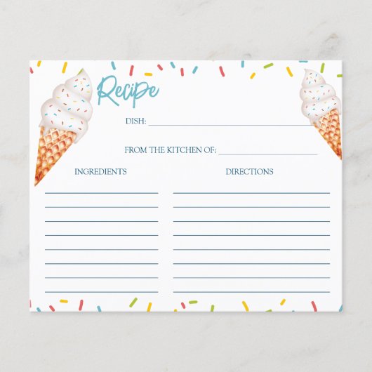 スクープしたアイスクリームブライダルシャワーレシピカード (正面)