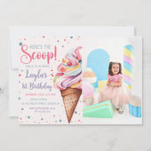 スクープのアイスの最初の誕生日の写真はこちら 招待状 (正面)