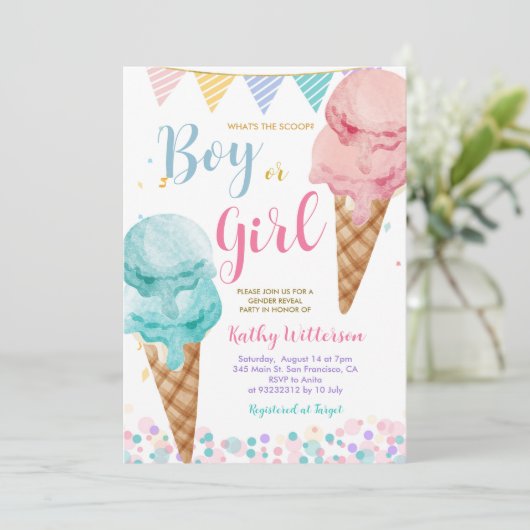 スクープのアイスクリームの性別の表示 招待状 (スタンド正面)