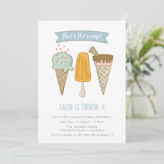 スクープのアイスクリームの誕生日の招待状はこちら 招待状 (スタンド正面)