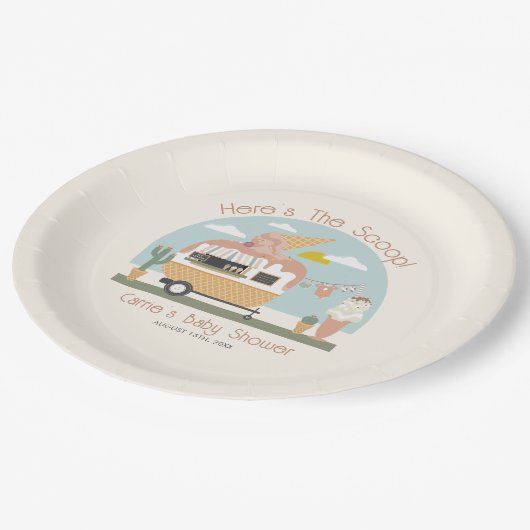 スクープのアイスクリームキャンパーライトピンクの赤ちゃんシャワー ペーパープレート (アングル)
