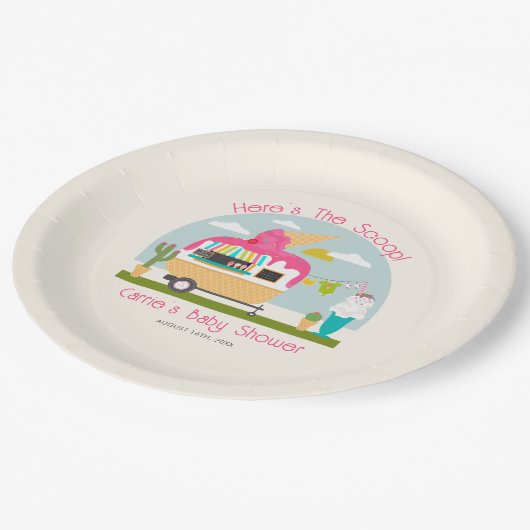 スクープのアイスクリームキャンパー女の子ベビーシャワー ペーパープレート (アングル)
