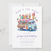 スクープのアイスクリームコーンキッド誕生日 招待状 (正面)