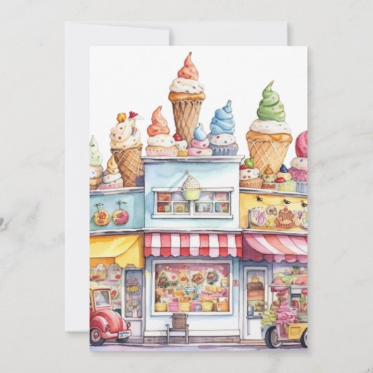 スクープのアイスクリームコーンキッド誕生日 招待状 (裏面)