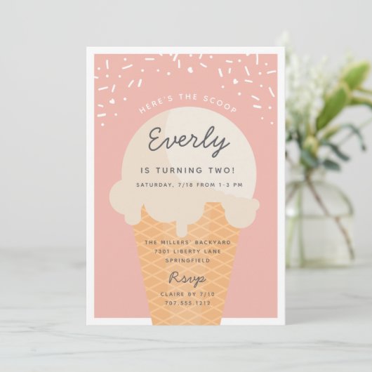スクープのアイスクリームコーン子供の誕生日パーティー 招待状 (スタンド正面)