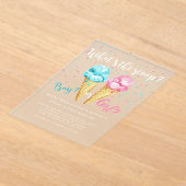 スクープのアイスクリームジェンダーのパーティー アクリル招待状 (レイダウン)