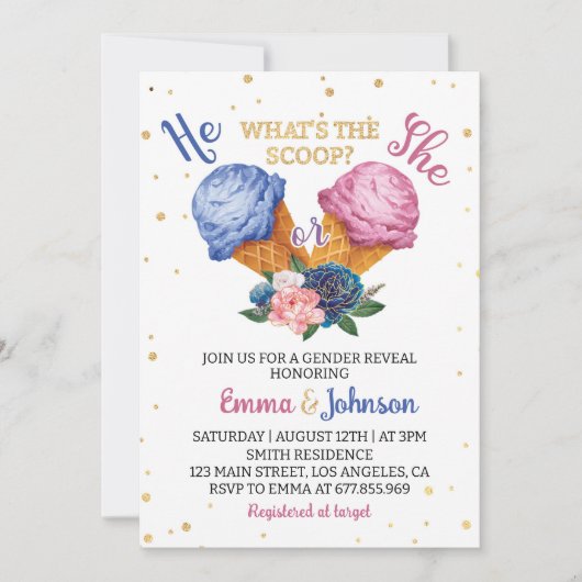 スクープのアイスクリームジェンダーの表示パーティー 招待状 (正面)