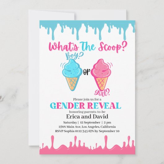 スクープのアイスクリームジェンダーの表示パーティー 招待状 (正面)