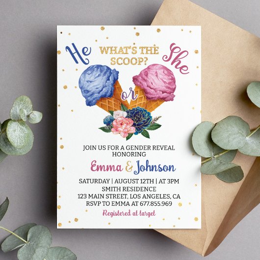 スクープのアイスクリームジェンダーの表示パーティー 招待状