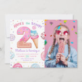 スクープのアイスクリームドーナツの誕生日写真 招待状 (正面)
