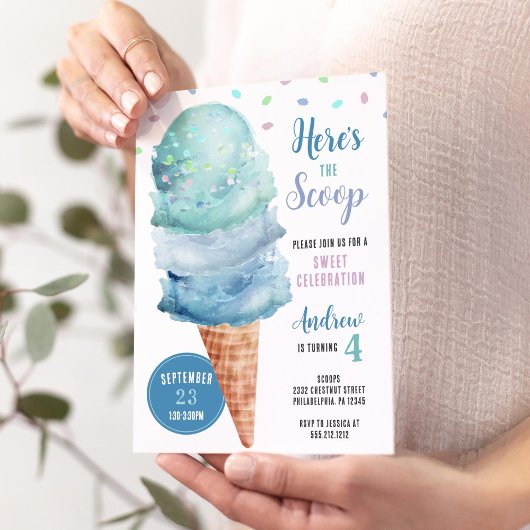 スクープのアイスクリームバースデーパーティー招待状 招待状